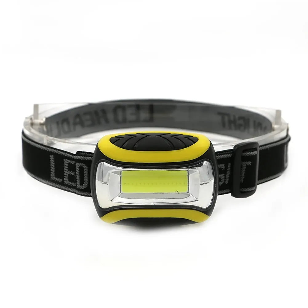 Yellow plastic three-speed COB headlamp with adjustable head strap for outdoor activities