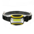 Yellow plastic three-speed COB headlamp with adjustable head strap for outdoor activities