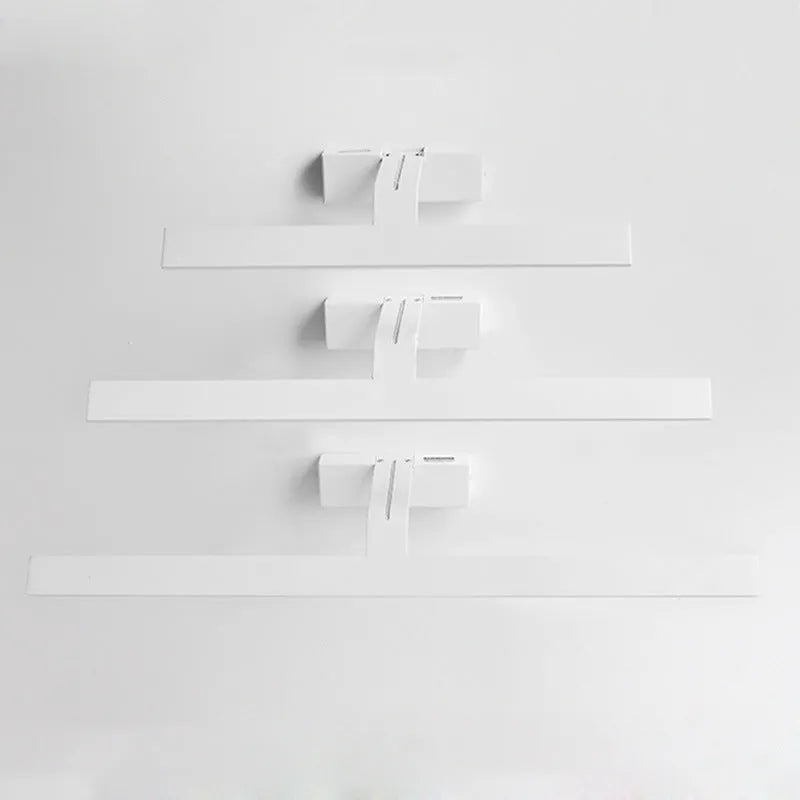 White rectangular LED mirror headlight with dimmable three-colour lighting for bathroom and makeup use