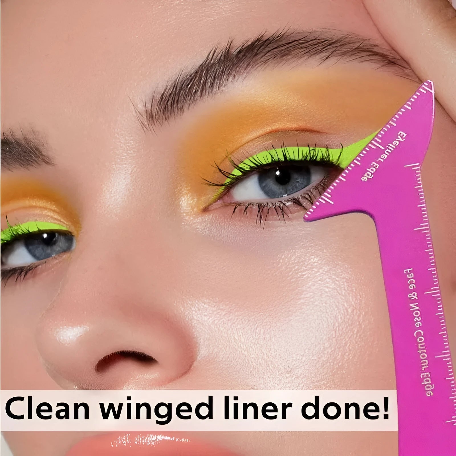 Reusable pink and LaserFX 3-in-1 eyeliner and contour stencil for hooded eyes.