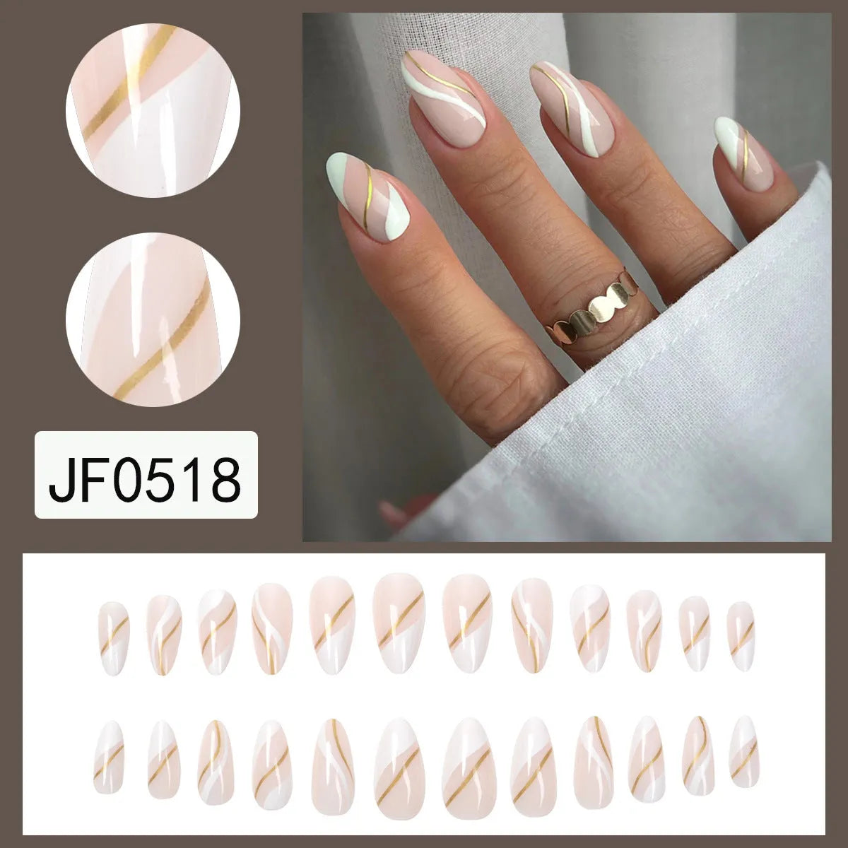 Wearable nail stickers with plaid pattern and translucent jelly glue finish in medium drop shape
