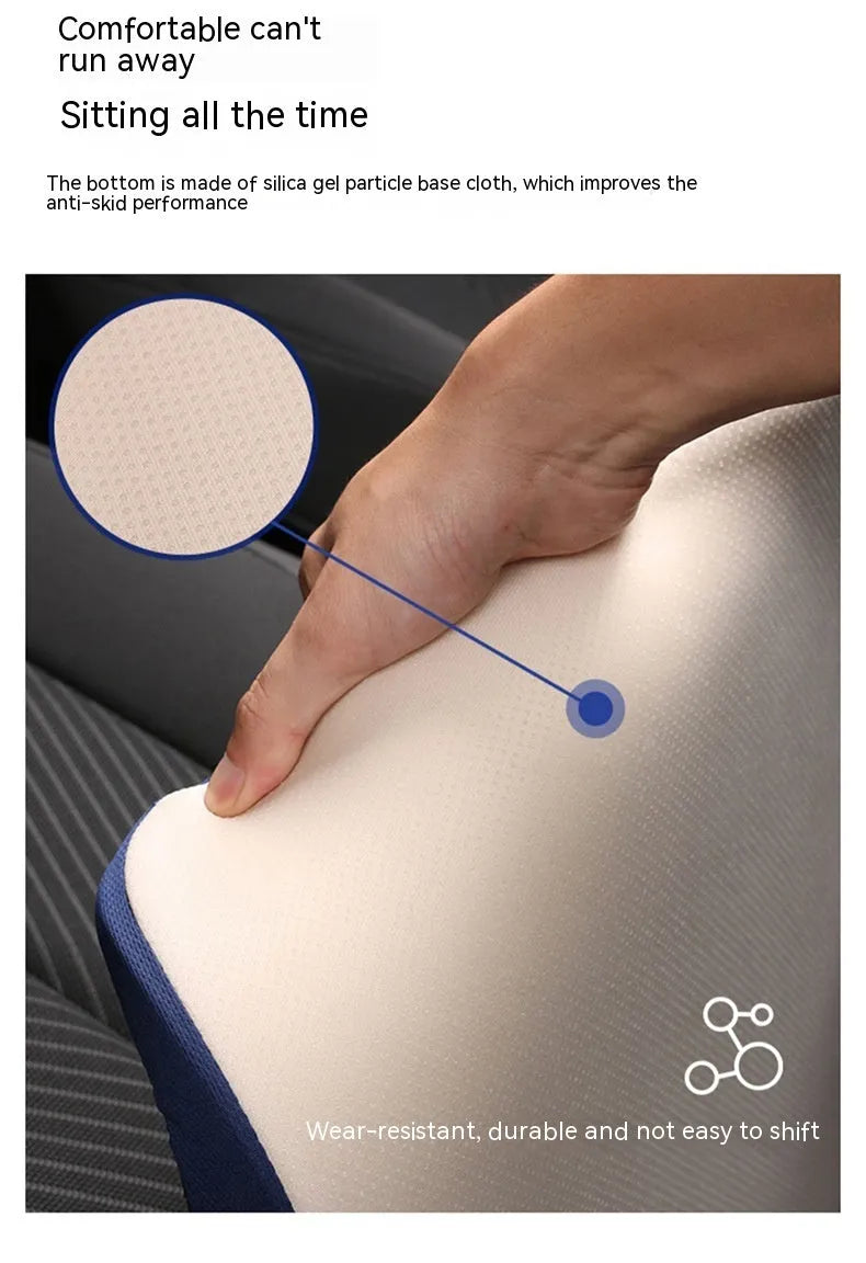 Black rectangular car seat cushion for heightening, approximately 42cm by 39cm by 6cm thick.