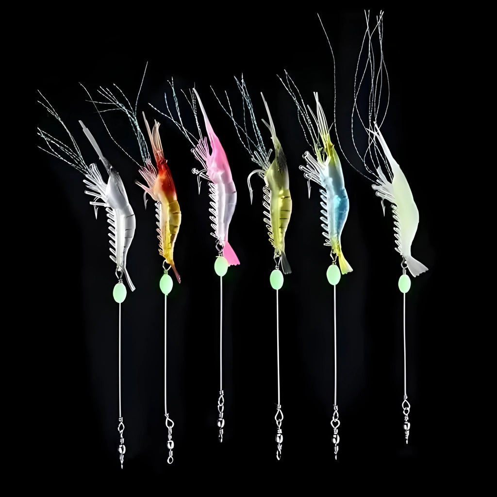 Luer soft fishing lure with pre-attached hook in six colour variations including luminous and transparent options