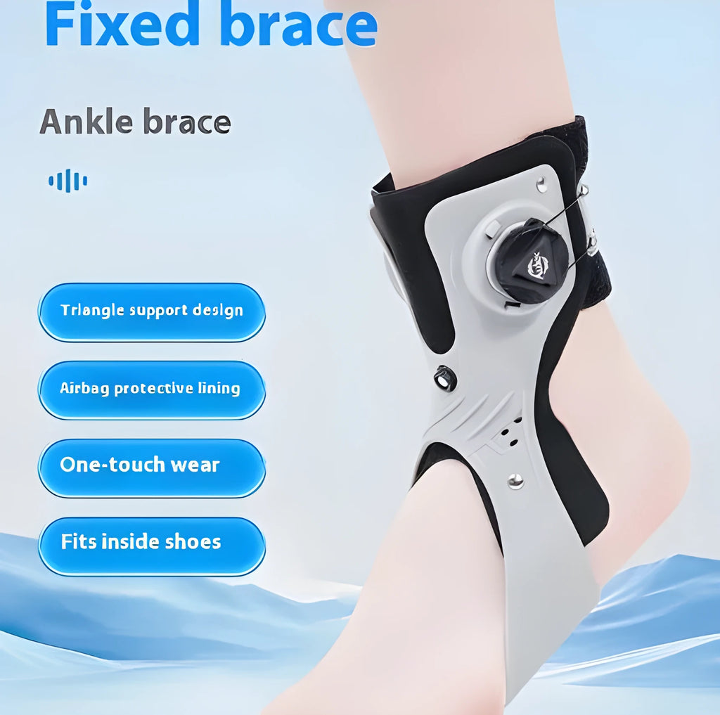 Adjustable airbag button ankle support brace shown in grey, designed for left or right ankle.