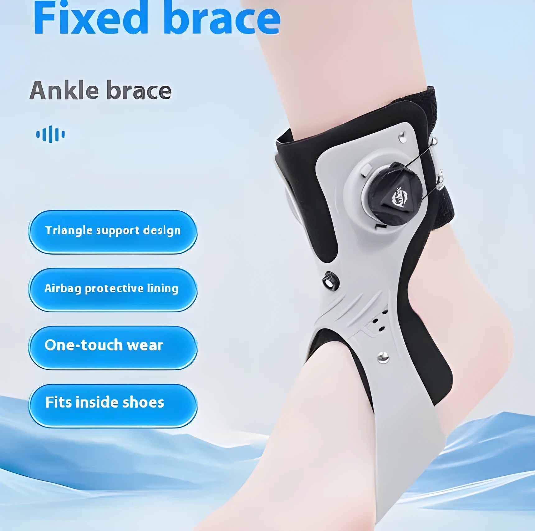 Adjustable airbag button ankle support brace shown in grey, designed for left or right ankle.
