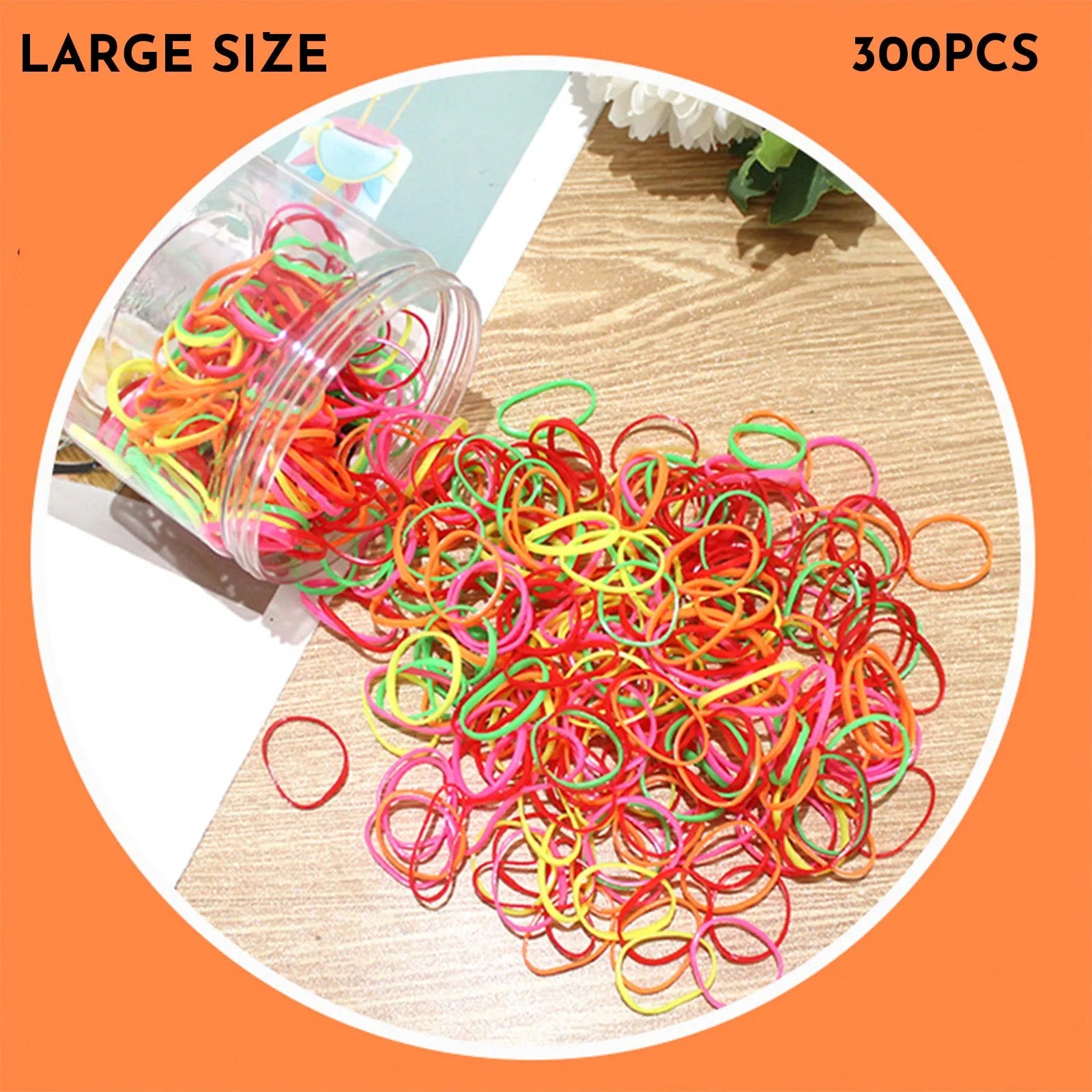 Multi-colour TPU baby hair ties for toddlers in a reusable storage container, 300 piece pack.