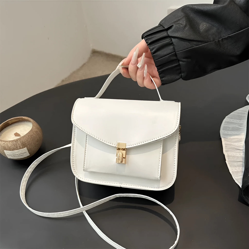 Retro style horizontal square shoulder messenger bag in PU material with crossbody strap