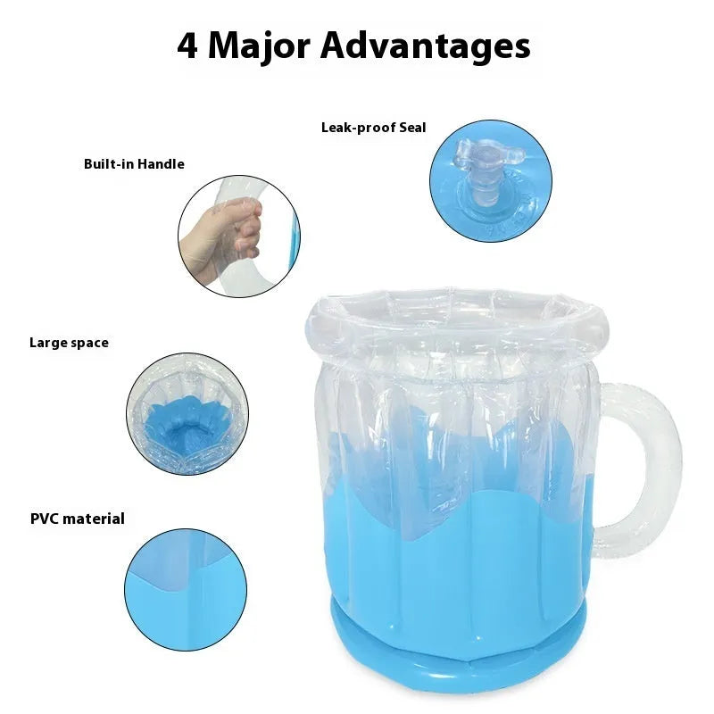 Yellow inflatable PVC ice bucket for beer steins with carry handle