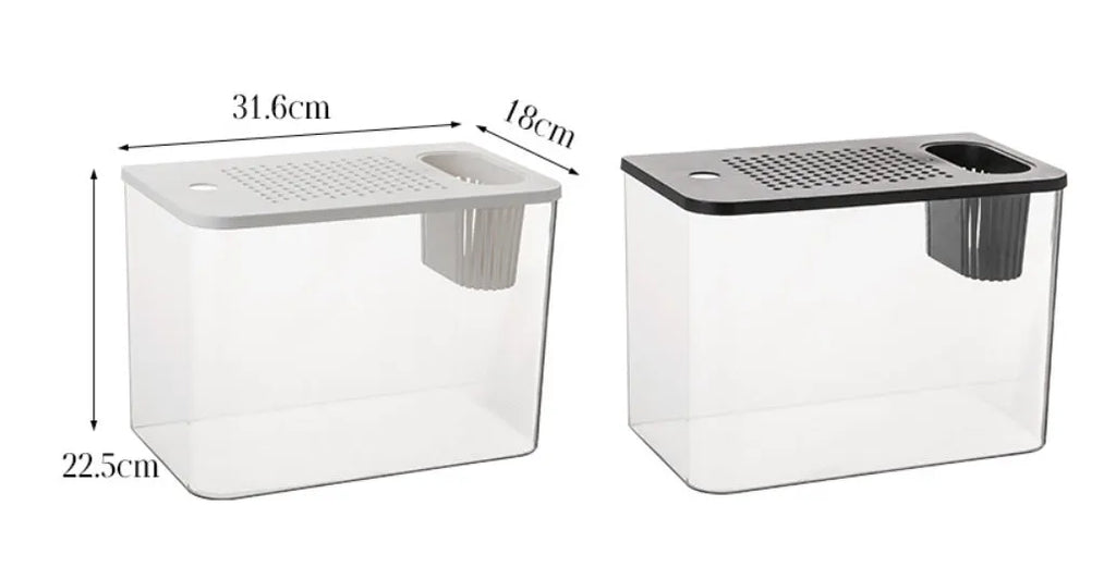 Medium plastic betta fish tank with cover in black or white colour option