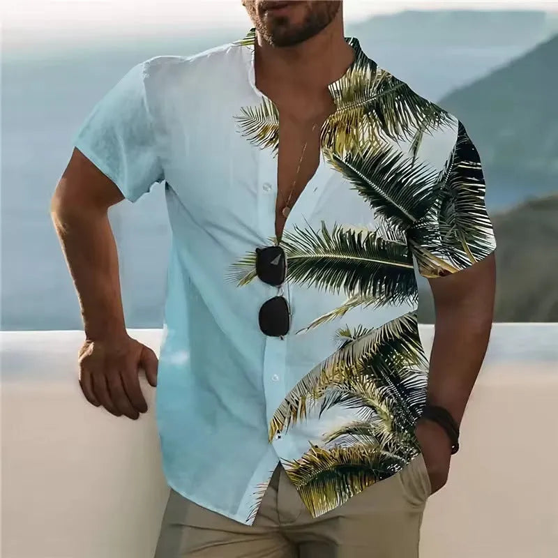 Men's loose-fit floral print short sleeve beach shirt in a colour from the available range.