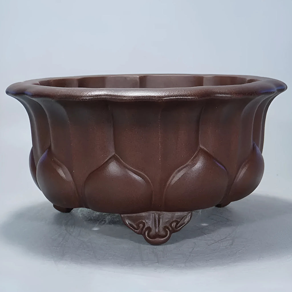 Antique Petal Basin purple sand flower pot for succulents, 37cm wide.