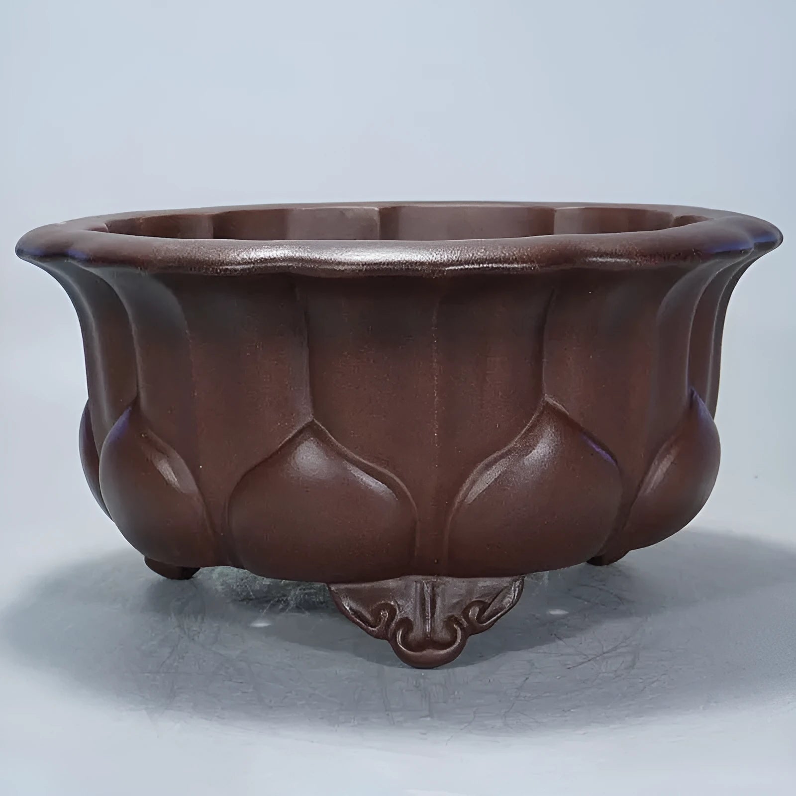 Antique Petal Basin purple sand flower pot for succulents, 37cm wide.