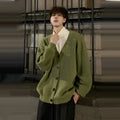 Men's cotton blend V-neck cardigan knitting sweater in loose fit casual style