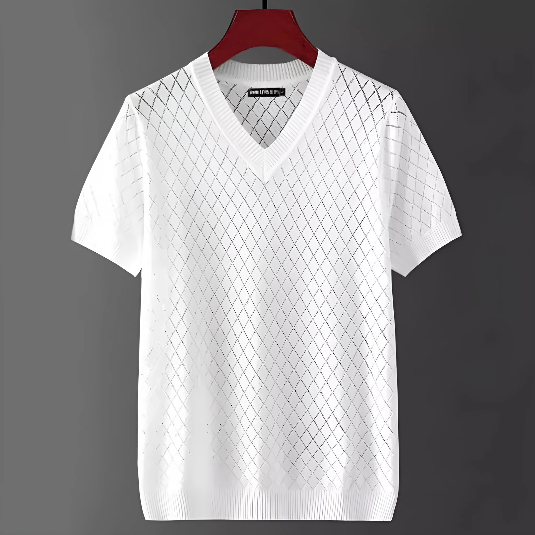 Men's ice silk T-shirt in black and white with V-neck and round neck options showing Korean-style design