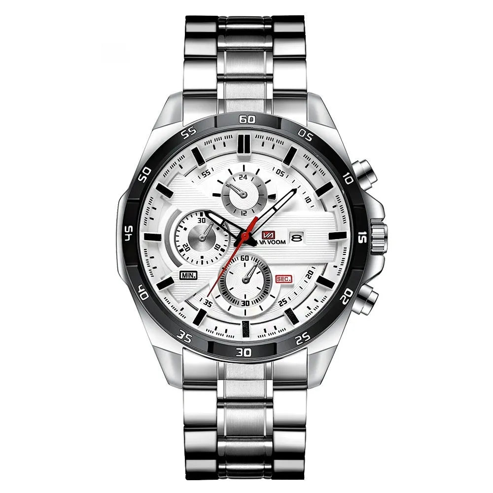 Men's casual quartz watch with business calendar display and waterproof case