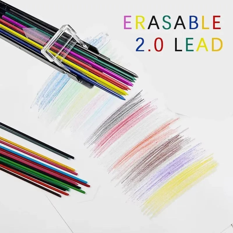 Boxed set of 12 mechanical pencil lead refills in rainbow colours for type 0 pencils