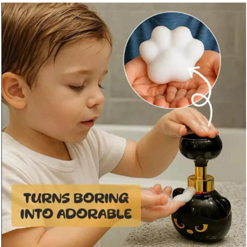 Black cartoon cat-shaped foam soap dispenser with pump mechanism
