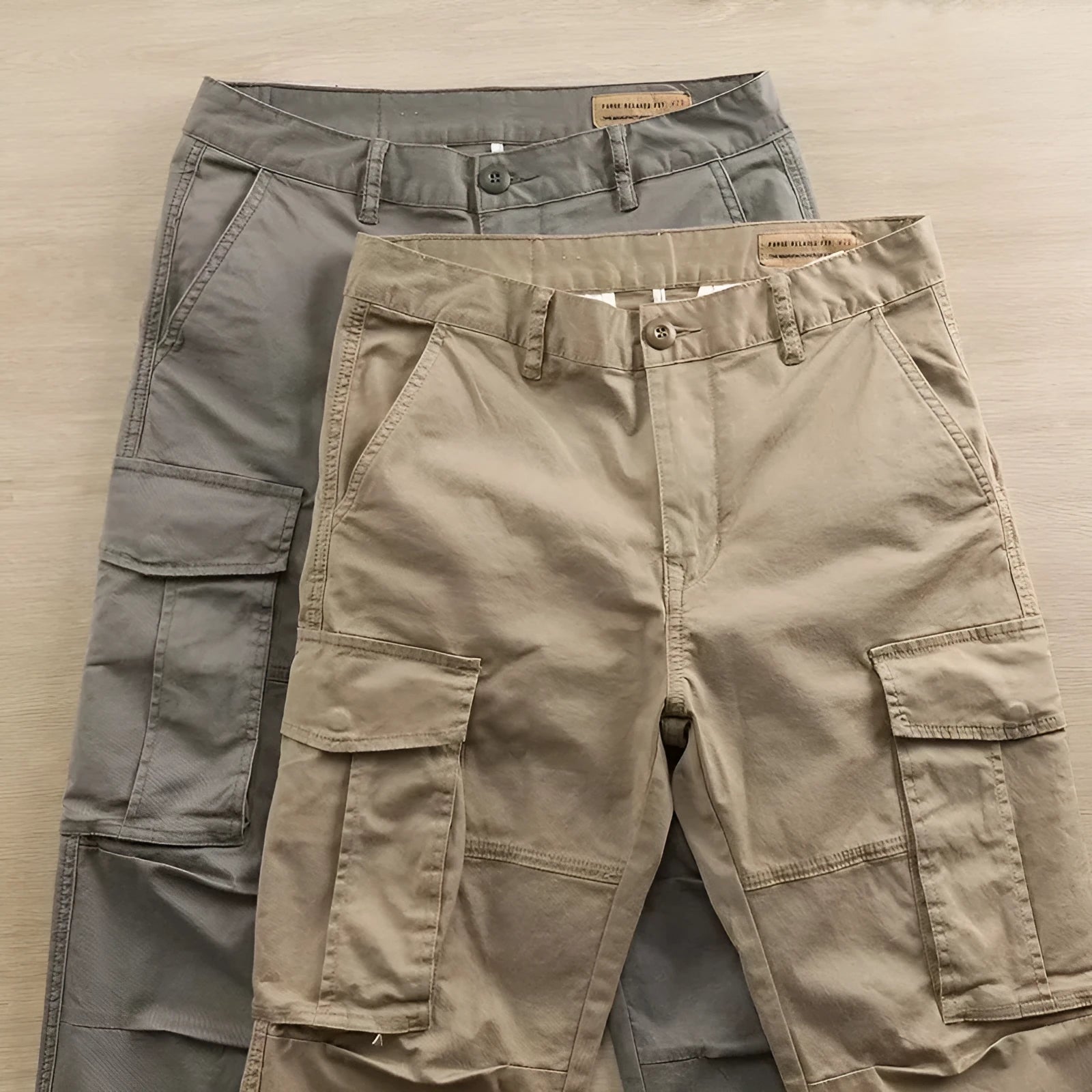 Men's solid colour cotton multi-pocket labour protection trousers in a cropped length.