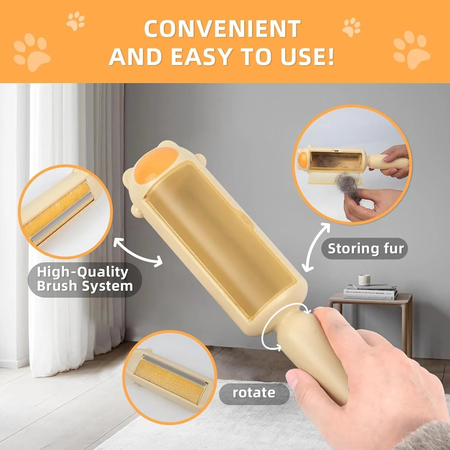 Blue reusable pet hair remover roller with storage container for furniture and car seat cleaning