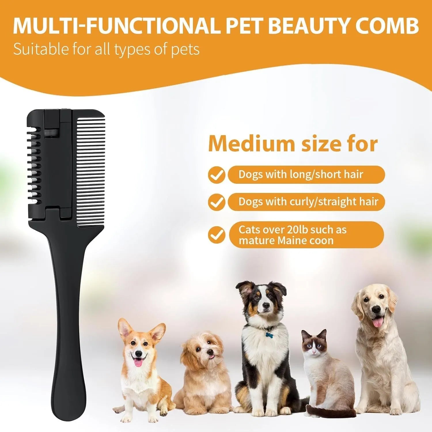 Pet grooming razor comb with comb teeth and adjustable blade for dog and cat hair trimming