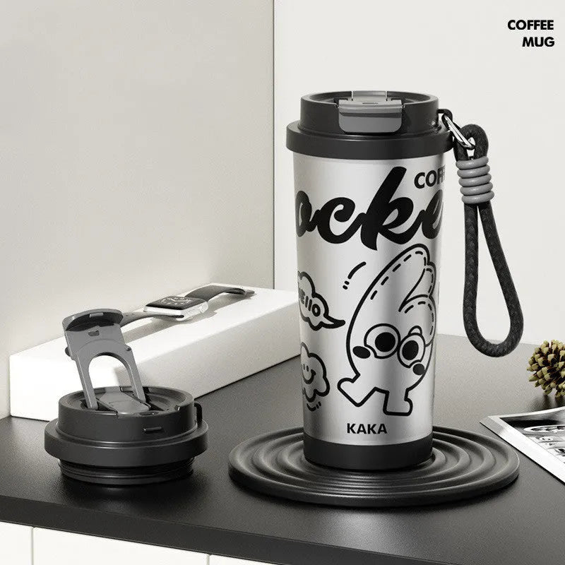 500ml vacuum cup with creative design in green, black, pink purple, or blue and red colour options