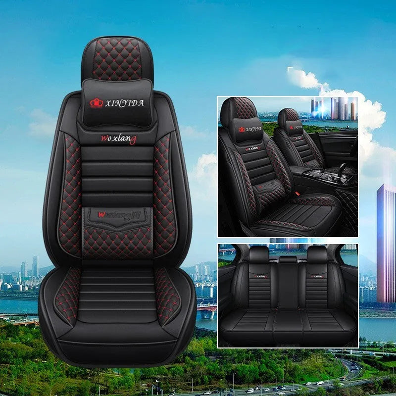 Leather car seat cushion with high elastic sponge filling in red, green, or brown colours.