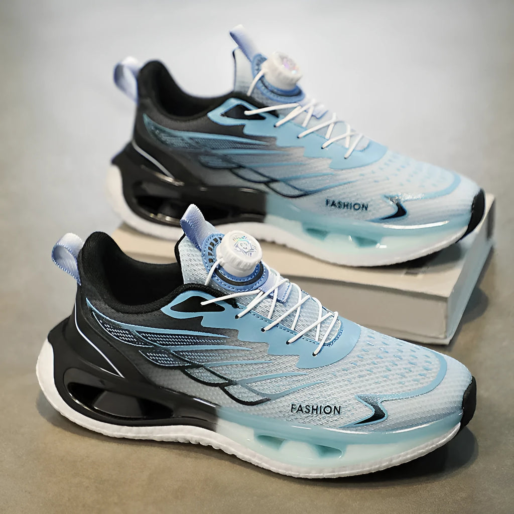 Youth rotating button sneaker with mesh upper and rubber MD TPU sole in light blue colour