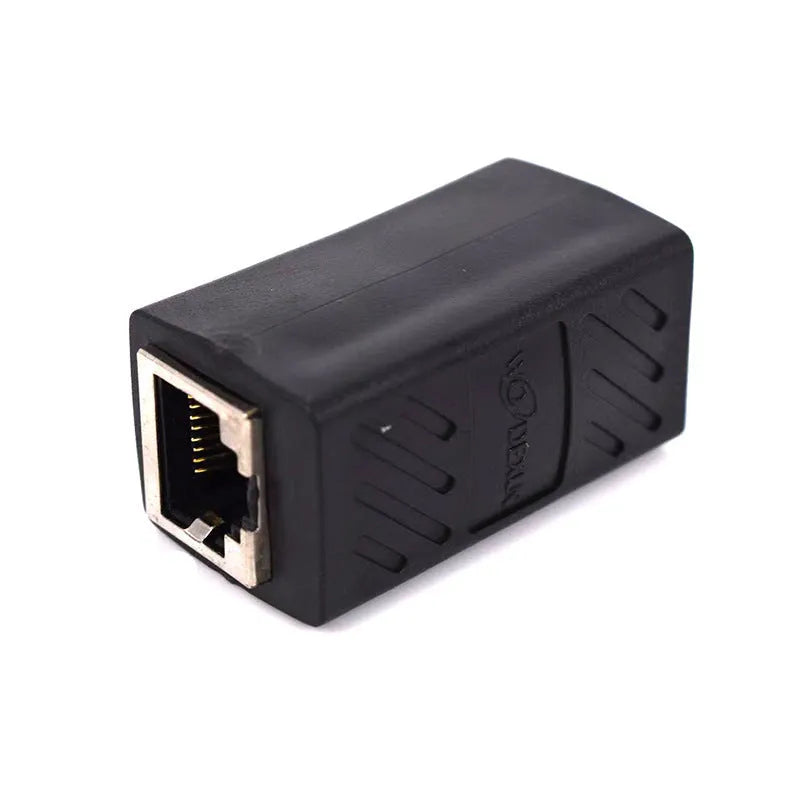 Black RJ45 butt joint extender adapter for network cable extension with rotary union connection