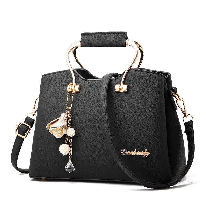 Large capacity PU leather women's handbag in horizontal square shape with sewing line detail, available in seven colours