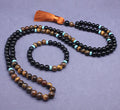 Black agate bracelet and tiger eye stone necklace geometric jewellery set