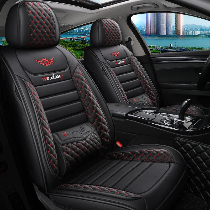 Leather car seat cushion with high elastic sponge filling in red, green, or brown colours.