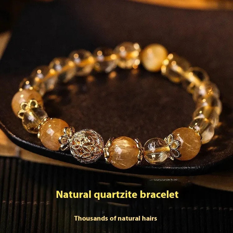 Artificial crystal citrine lucky bracelet for women with electroplated finish in yellow gold or amethyst colours