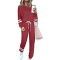 Women's plus size casual suit with long sleeve top and trousers in cotton blend fabric