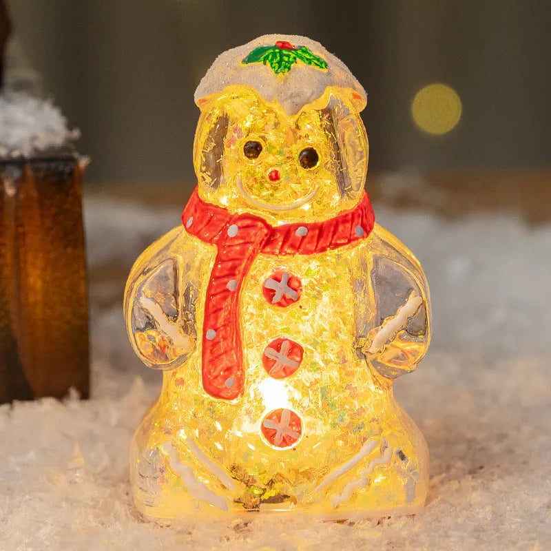 LED glowing Christmas gingerbread man snowman ornament with plastic construction and coloured scarf