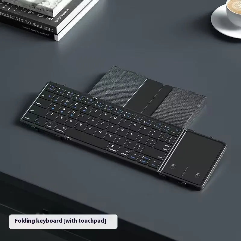 Black folding Bluetooth keyboard for mobile phone and tablet with touchpad variant