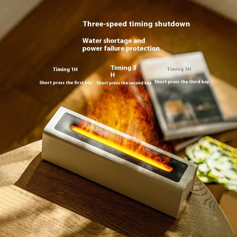 Square USB plug-in aroma diffuser with simulated flame lighting effect and water tank