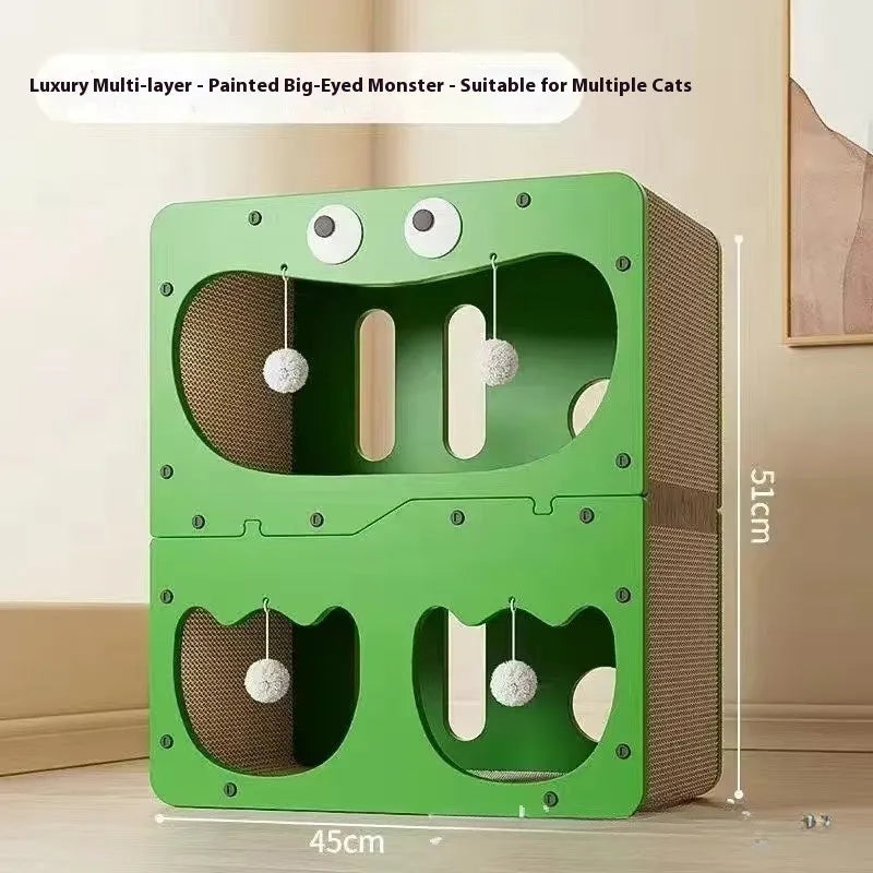 Double layer cat scratching board and bed with removable cushion in owl design style