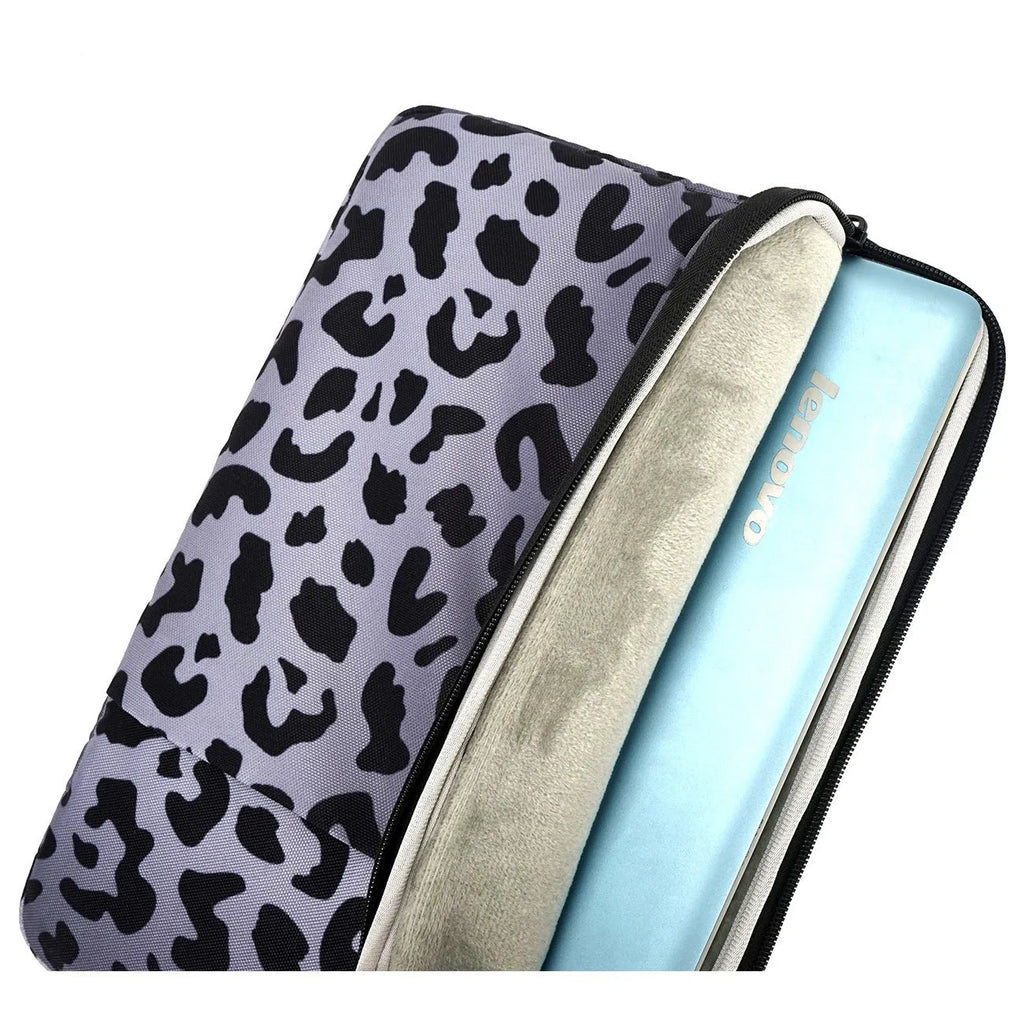 Leopard print waterproof laptop sleeve for 13-inch to 16-inch computers with anti-shock protection