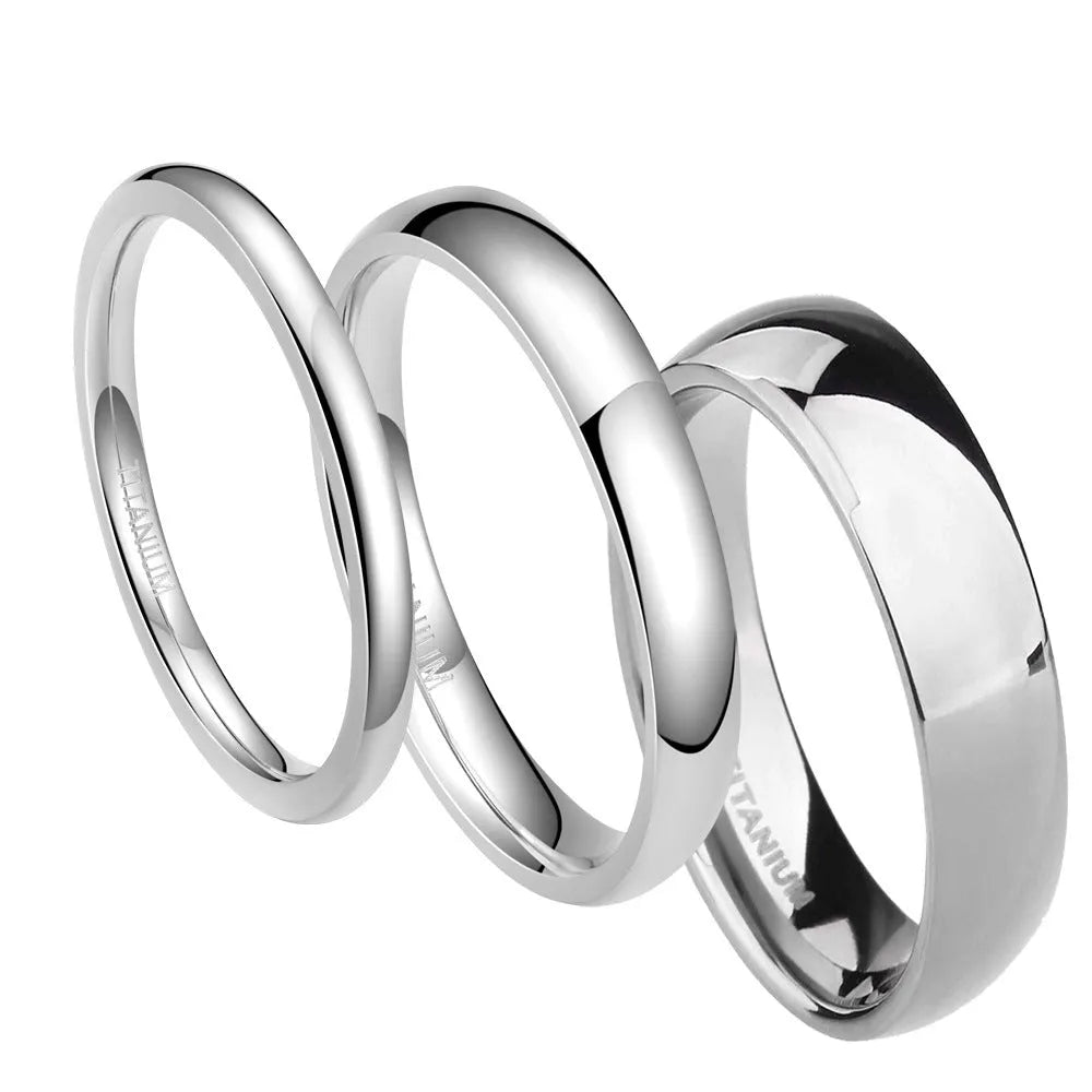 Silver titanium steel ring showing different width options on a hand