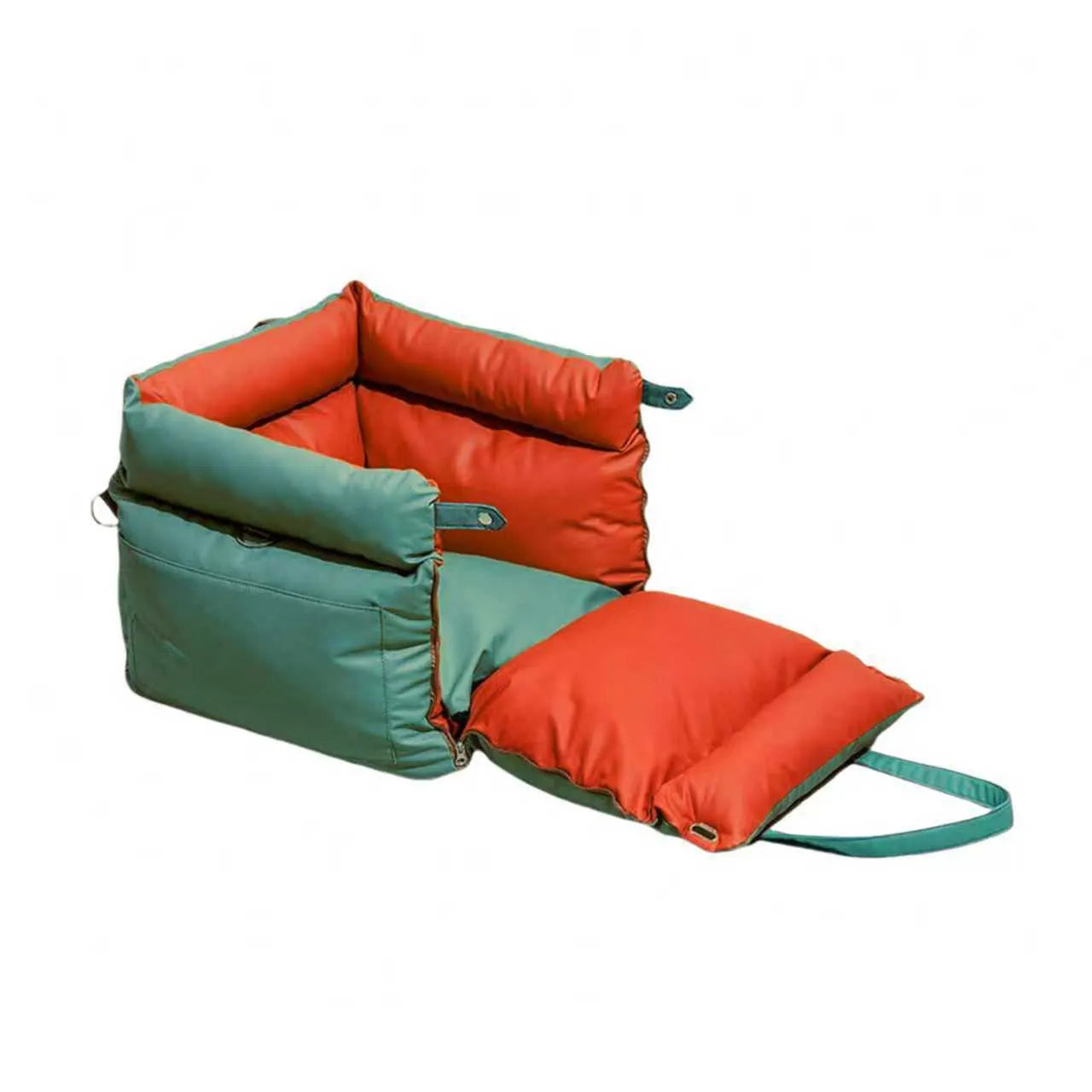 Green removable washable waterproof pet car nest for dogs measuring 55cm by 50cm by 45cm.