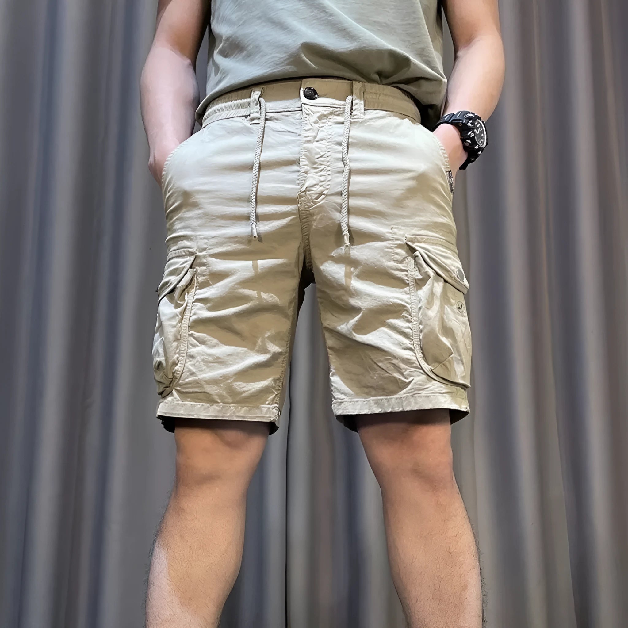 Loose straight multi-pocket casual overalls pants in black colour with Korean-style design