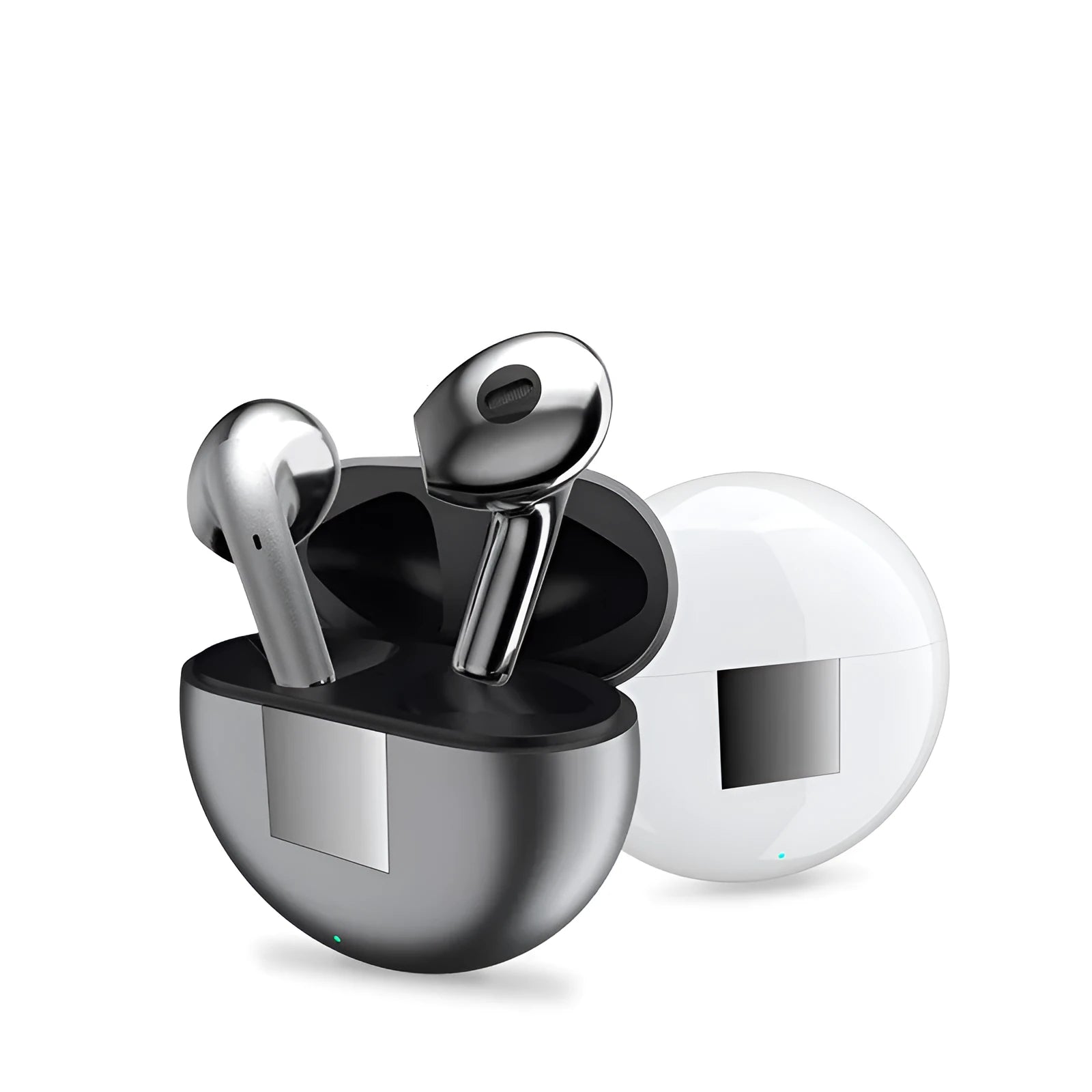 White Wireless Budz5 Bluetooth semi-in-ear earphones with charging case