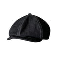 Black Japanese Denim fabric cotton beret shown in retro fashion style with three size options for men and women