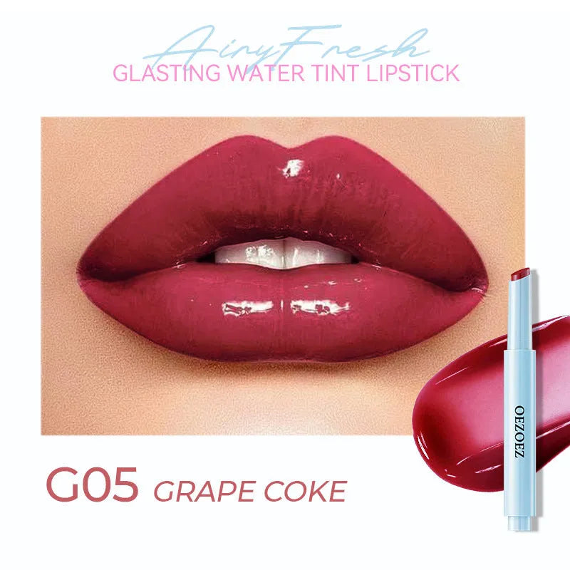 Waterproof moisturising lipstick bullet showing six colour options with 1.8g content