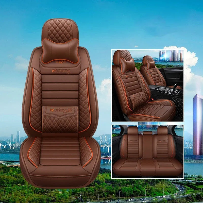 Leather car seat cushion with high elastic sponge filling in red, green, or brown colours.