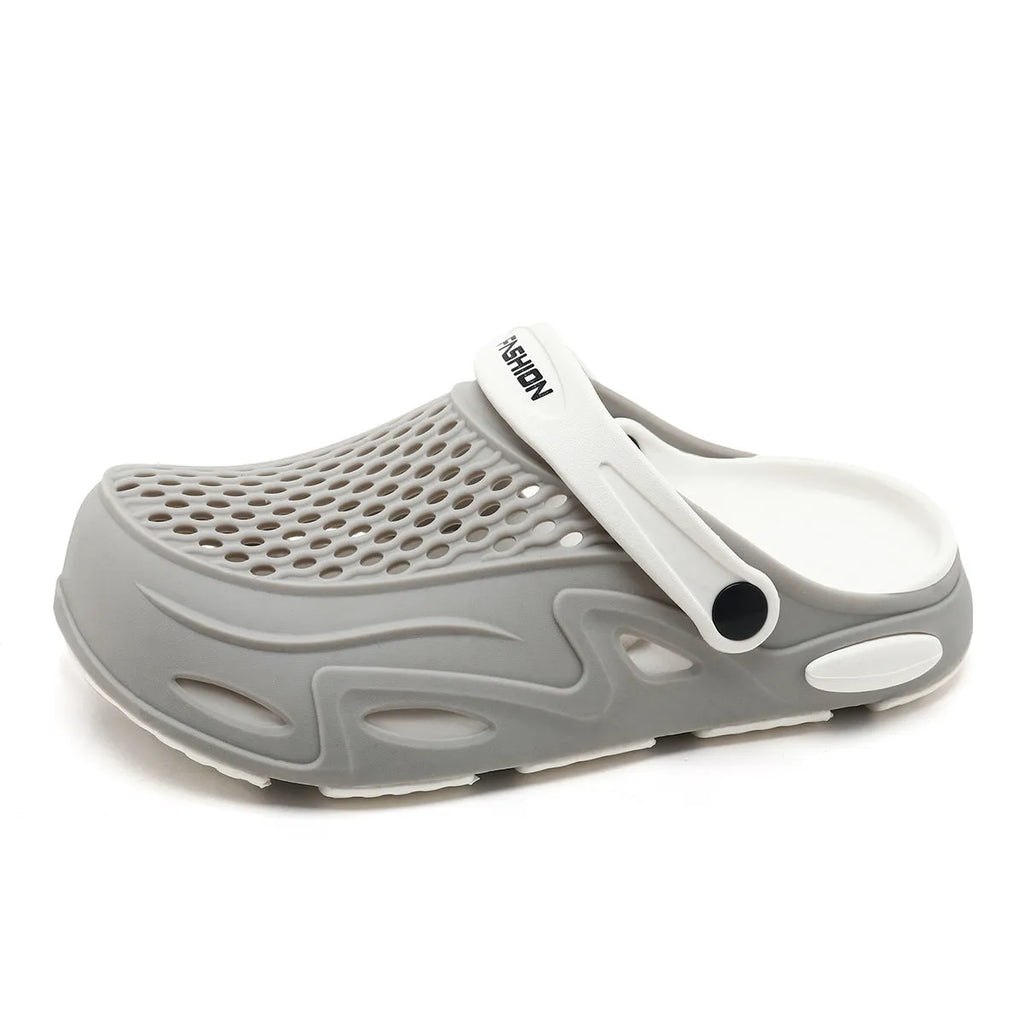 Men's Summer Closed Toe Non-slip Breathable Beach Slippers EVA Integrated Molding Flat Heel 3cm Breathable Non-slip Grid Pattern Thin Round Head Toe Holder Available in Gray Navy Blue Black Sizes 38-39 to 44-45