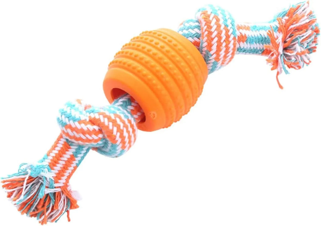 Blue dog chew toy with ropes and textured molar design for teeth cleaning