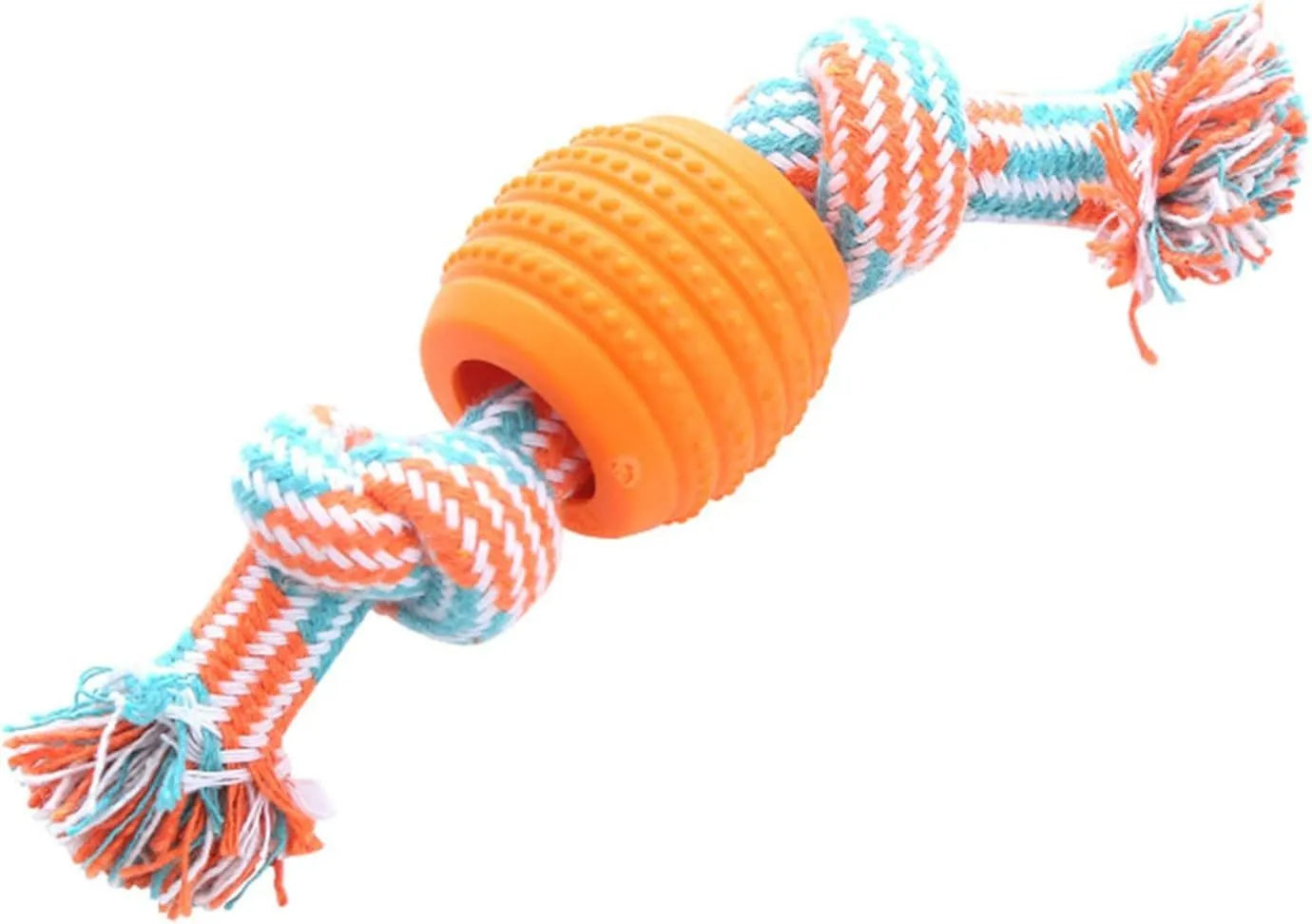 Blue dog chew toy with ropes and textured molar design for teeth cleaning