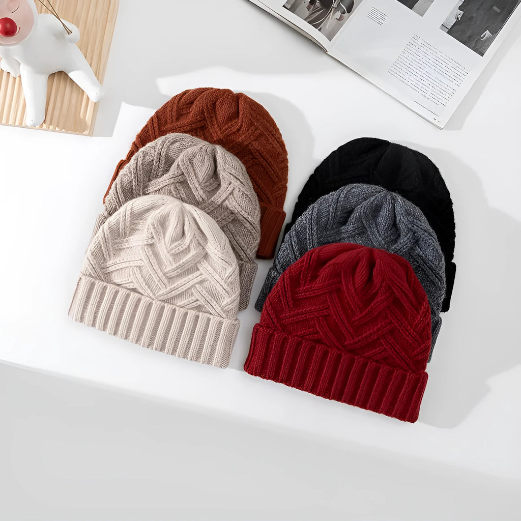 Wool knitted women's hat with dome crown in one of six colours on display