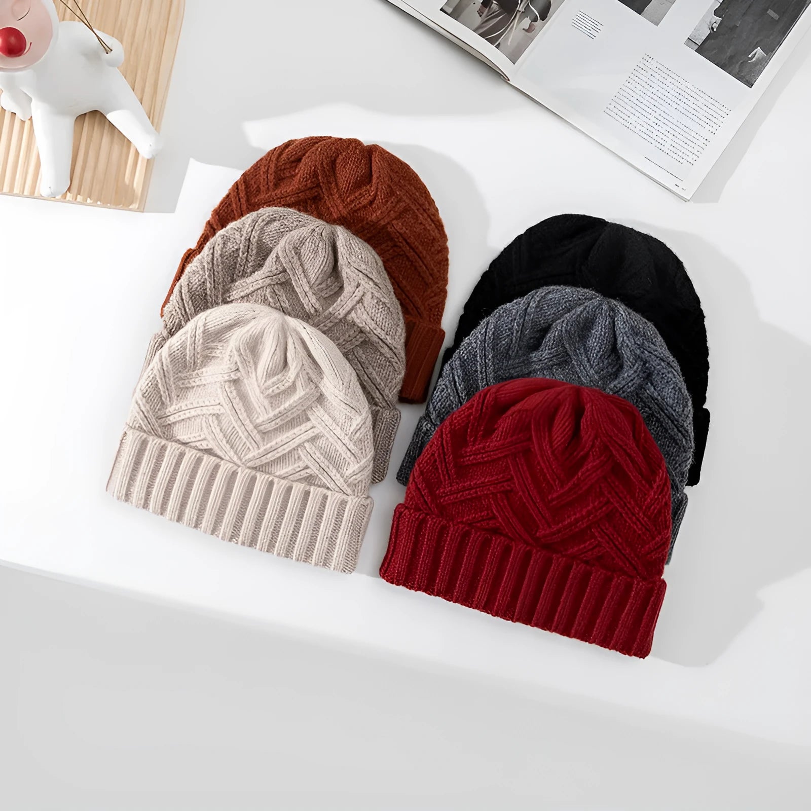 Wool knitted women's hat with dome crown in one of six colours on display